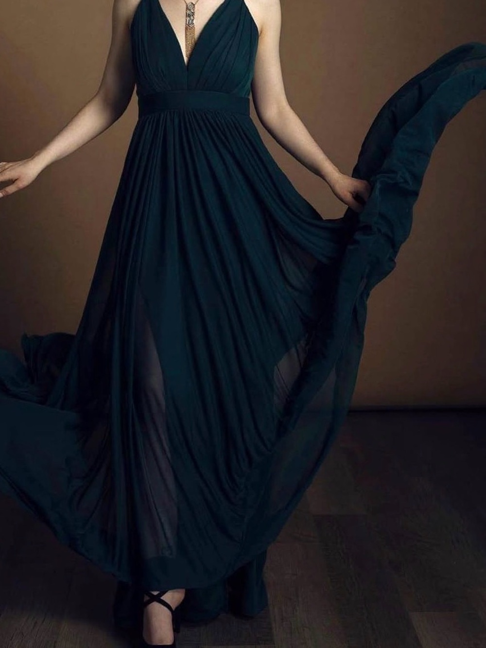 le chateau Teal Empire-Waist V-Neck Maxi Dress